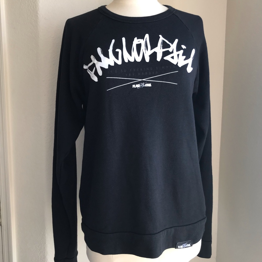Flag Nor Fail Black Pullover Black Sweatshirt Semi-Fitted Women size Medium